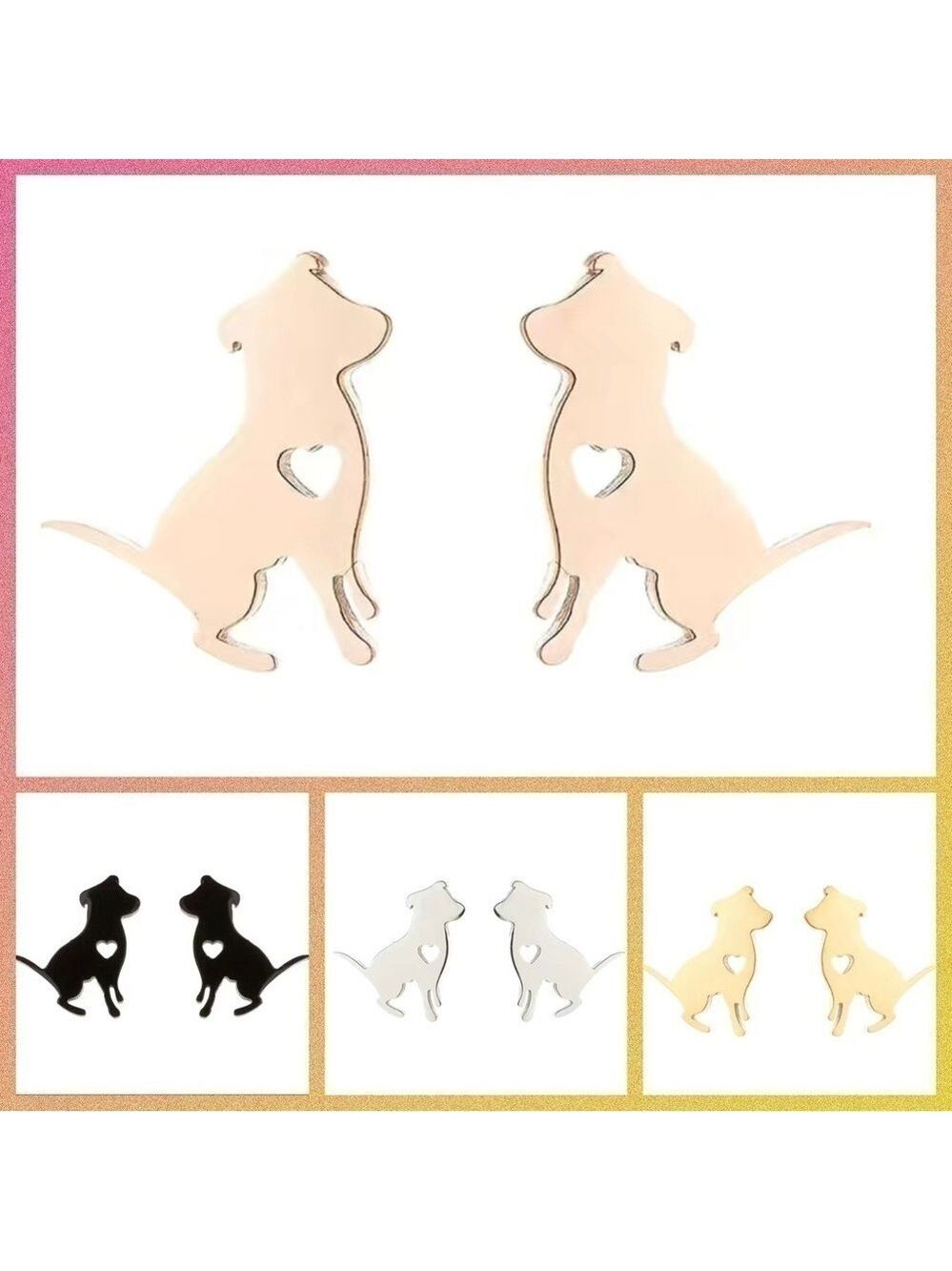 Dog Pitbull and Heart Stainless Steel Stud Earrings #812 (Color: Rose Gold)